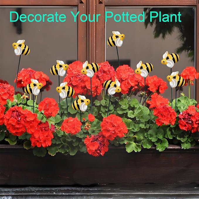 Garden Stakes Decor,10Pcs Garden Stakes Decorative Outdoor Lawn Pathway Patio Plant Pot Art Stick Yard Art Decorations for Pot Lawn Patio Corridor Flower Bed Outdoor Plant (BEE)