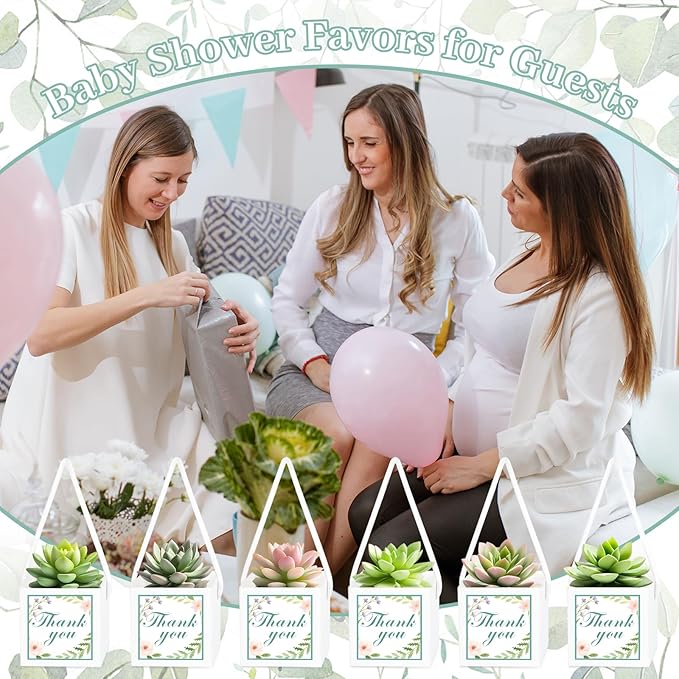 LawnIdyll 50 Pcs Succulent Wrap Bags with 100 Pcs Thank You Stickers, Unique Baby Shower Succulents Favors Fit 2.5 Inch Pots, Wedding Birthday Graduation Bridal Shower Party Favors for Guest Gift