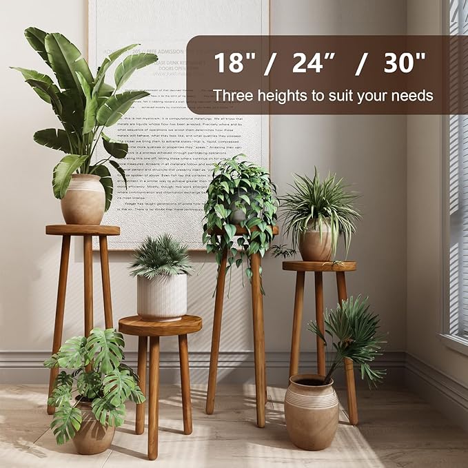 11.8" Round 18" Tall Wood Plant Stand | Teak Wood Accent Stool | Accent Table |Side Table