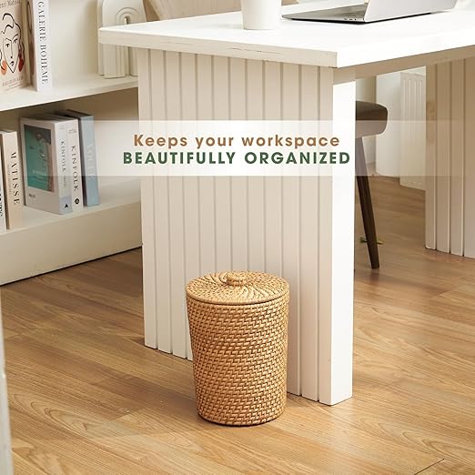 84ECO Wicker Trash Can with Liner and Lid - Rattan Trash Can - Wicker Waste Basket for Bathroom, Bedroom, Office - Rattan Waste Basket
