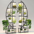 Plant Stand Shelf Indoor with 6 Grow Light, 7 Tiered 65" Tall Black Large Half Moon Lighted Plant Rack Holder, 2 Pack Big High Circular Arch Multi Herb Stand with Built in LED Grow Light Set
