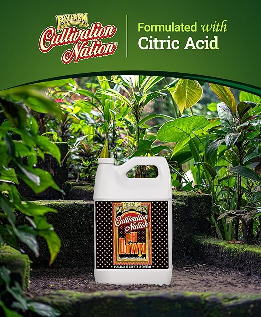 FoxFarm Cultivation Nation pH Down for Plants’ Nutrient Solutions - Formulated with Citric Acid for Adjustment - Ideal for Soil & Hydroponics, Lowers pH Levels of Nutrient Solution - 1 Gallon