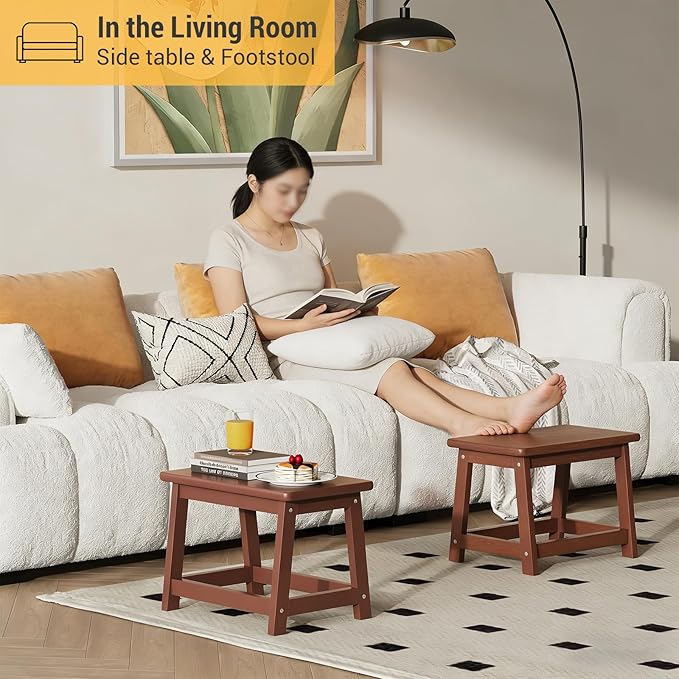 Wooden Step Stool, Foot Stool, Shoe Bench, Small Side End Table, Small Sofa Foot Stool for Bathroom Living Room Bedroom Kitchen Entryway Modern Sturdy 16.5x11x11.8inchs (Coffee)