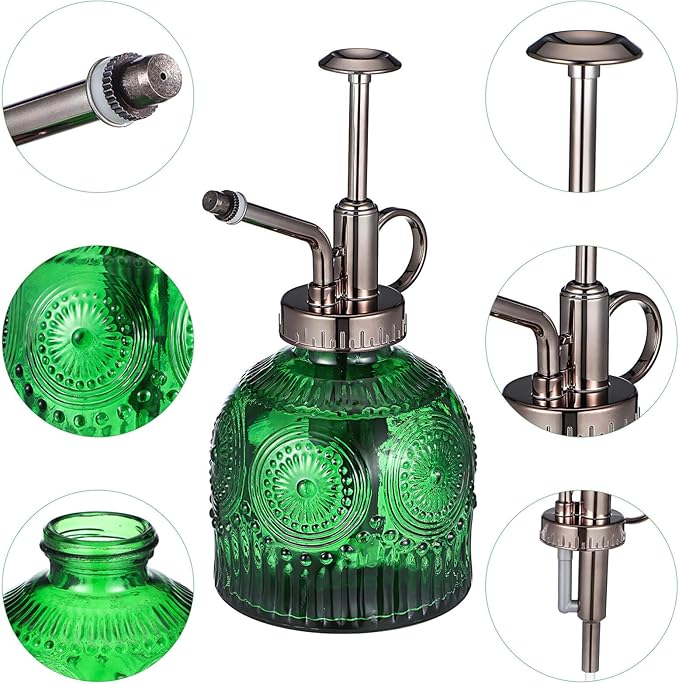BESPORTBLE Glass Plant Mister Spray Bottle, 6.5 Green Glass Water Spray Bottle with Top Pump, Vintage Plant Watering Can, Small Mister for Outdoor Indoor House, Green