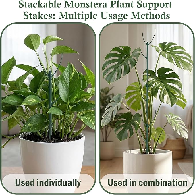 5 Pack Stackable Monstera Plant Support Stakes for Indoor & Outdoor Plants, Adjustable Plant Support Pole with Clamps, Garden Accessories for Monstera and Climbing Plants Replacement for Plant Stakes