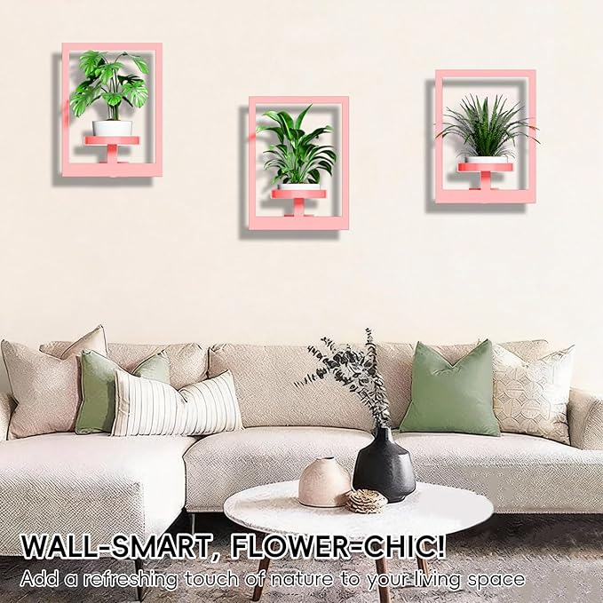 Wall Shelves for Plants, Hanging Frame Decor Planter for Indoor Plants, Wall Plant Holder for Living Room/Entryway/Garden Flower Pot Holder Free Garden Shears (Square-Pink, 2pcs)