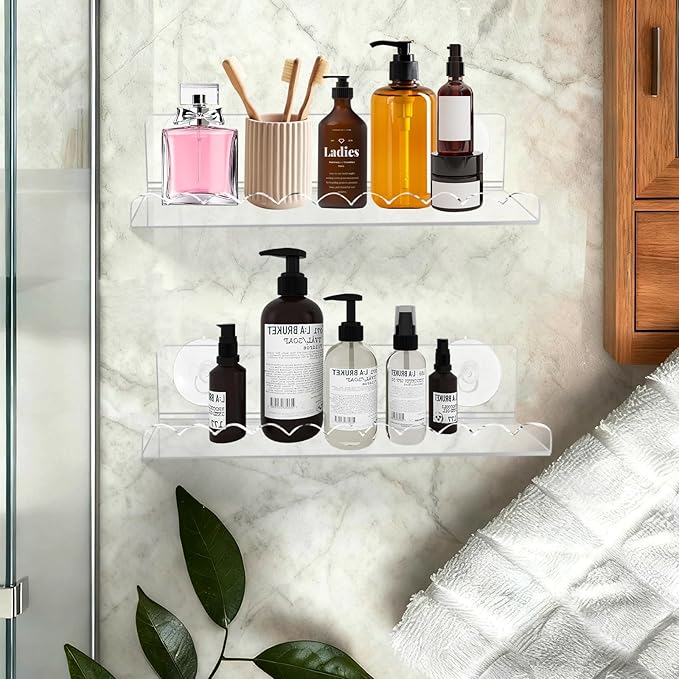 2 Pack Suction Cup Shelves, 9 Inch Window Plant Shelf, No Drilling Indoor Suction Cup Wall Shelf, Acrylic Window Plant Shelves for Indoor Plants