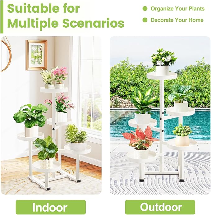 Metal Plant Stand Indoor, Corner Flower Pot Stand for Multiple Plants, 5 Tier Heavy Duty Plant Shelf for Patio Living Room Garden Balcony Office White