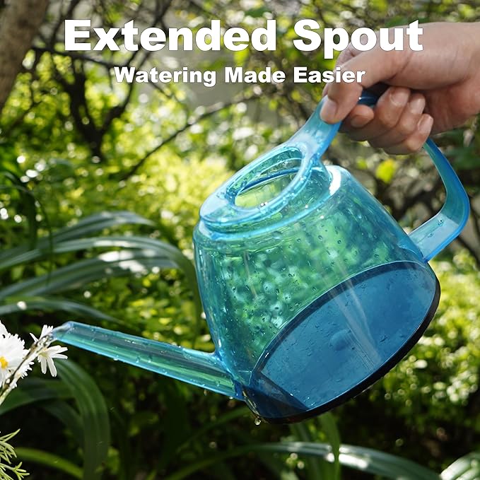 1.5L Plastic Blue Watering Can with Long Spout & Wide Oval Mouth, Comfort Grip, Indoor Outdoor Plant Watering Pot for Garden Flowers & Houseplants