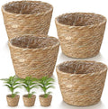 4 Pcs Straw Plant Baskets Indoor Rattan Woven Flower Baskets with Plastic Liner, Cattail Plant Planter for Indoor Outdoor Rustic Boho Home Farmhouse Floor Potted Pots Decor