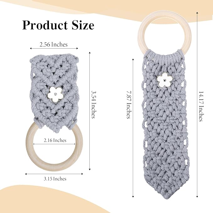 BROWNLILY 4 Pcs Handmade Crochet Towel Holder with Unique Flower Button for Bathroom, Hanging Towel Rack for Kitchen, Macrame Towel Hanger Over The Cabinet Oven Stove Door - Single Ring