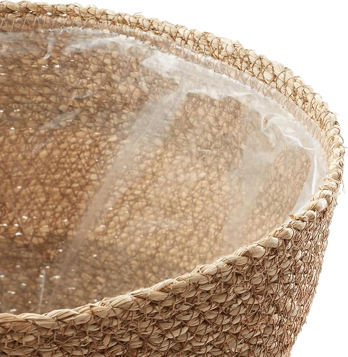 Casafield Set of 3 Seagrass Planter Baskets with Liners - Two-Tone, Hand Woven Indoor Flower Pot Covers for Plants, Succulents, Home Decor