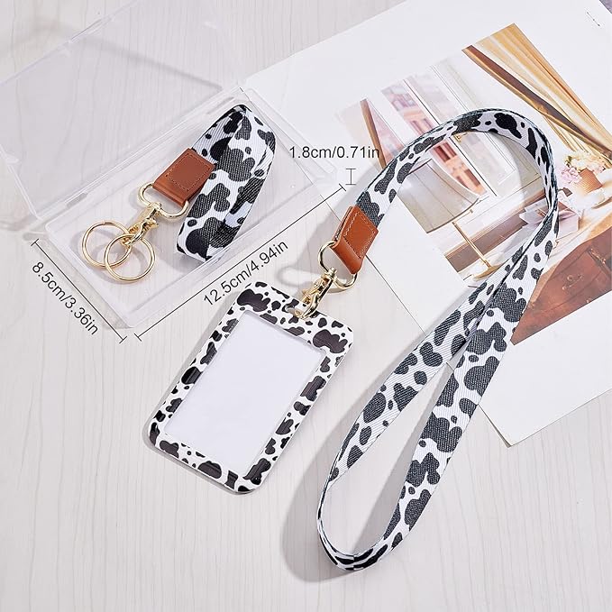 SUNNYCLUE 1 Box ID Badge Holder with Lanyard Breakaway Vertical Name Badge Holders ID Card Holders for Badges Tags Protector Black White Cow 2 Styles Safety Lanyards Wide Strap 360 Lobster Clasps