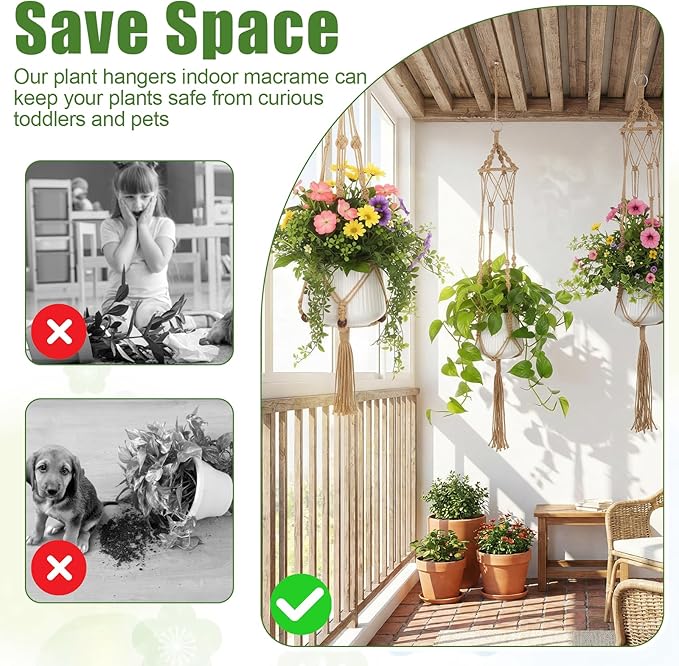 12 Pcs Macrame Plant Hangers, Macrame Hanging Planters for Indoor Plants Handmade Boho Hanging Baskets Flower Pots Holder Stand Plants Hangers for Outdoor Home Wall Decor