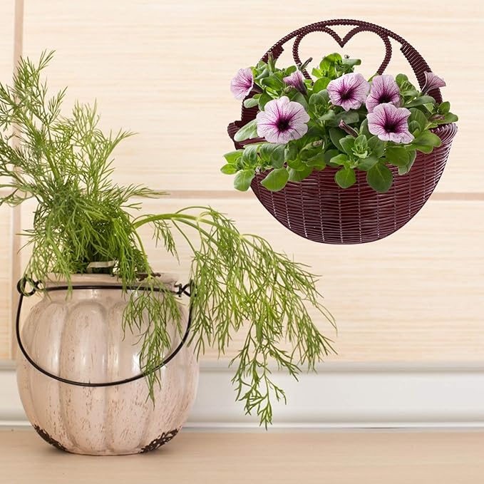 Seagrass Storage Baskets 2Pcs Hanging Planter Baskets Rattan Flower Pots Air Plant Container for Indoor Outdoor Plant Porches Patio Wall Decoration Brown Round Planter