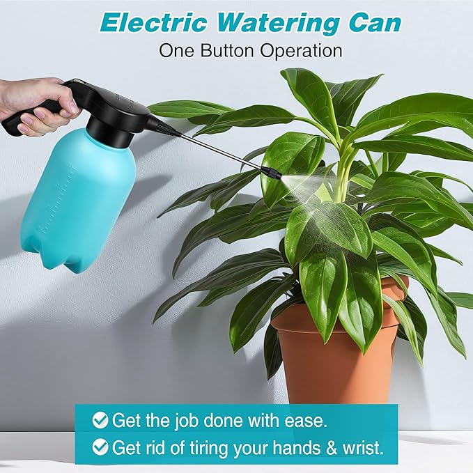 Electric Spray Bottle Plant Mister for Indoor Outdoor Plants, 0.5 Gallon Automatic Watering Can Rechargeable Battery Powered Sprayer with Adjustable Spout for Gardening, Cleaning (Blue Style)