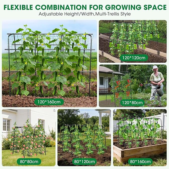 Cucumber Trellis for Raised Bed and Garden, 47" H x 31" W U-Shaped Metal Garden Trellis for Climbing Plants with Nylon Netting, Vegetable Support Frame