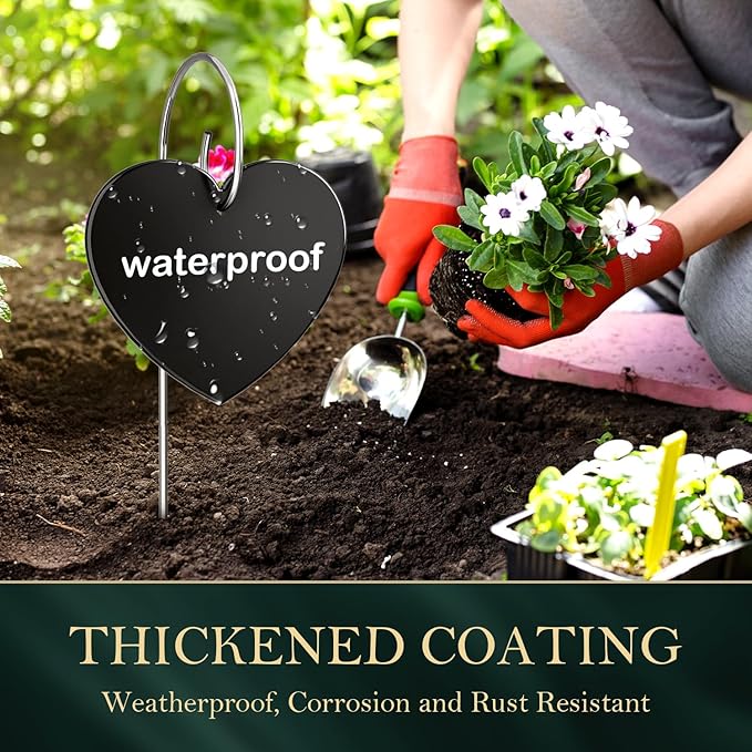 25-Pack Iron Metal Heart Shaped Garden Markers Weatherproof Metal Plant Labels Large Planting Seedling Stake Signs, for Seedlings Herbs Vegetable Greenhouse Gifts with White Marker Pen Labels