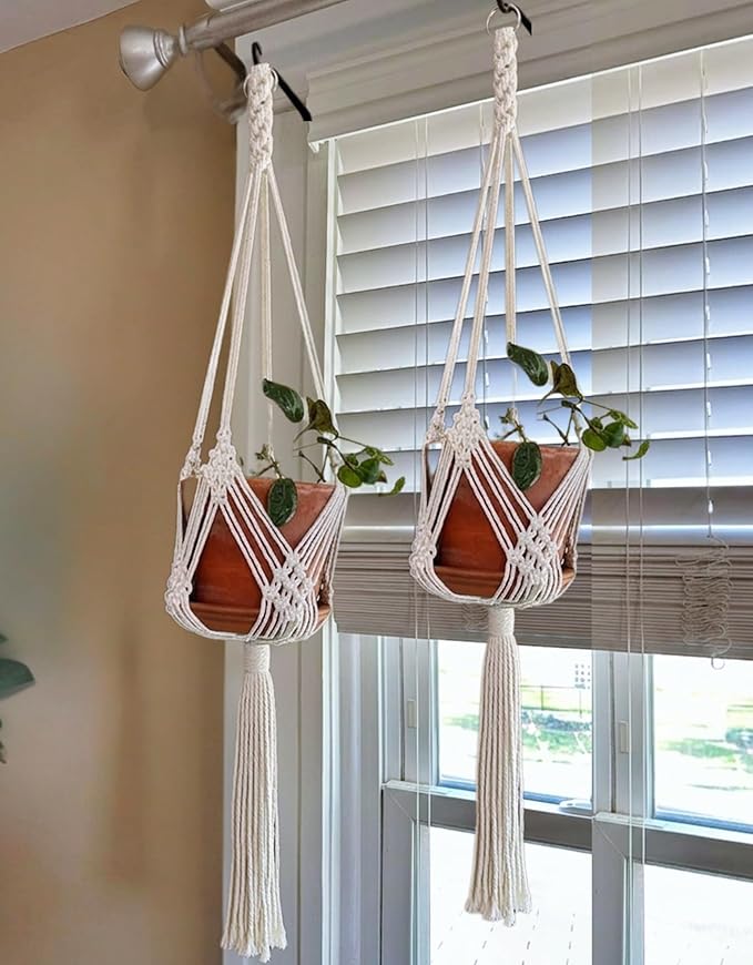 2 Pack Macrame Planter Hanger for up to 8" Pot, Indoor Hanging Planter | Plant Hanger Indoor, Hanging Plants Holder Basket | No Plant or Pot Included
