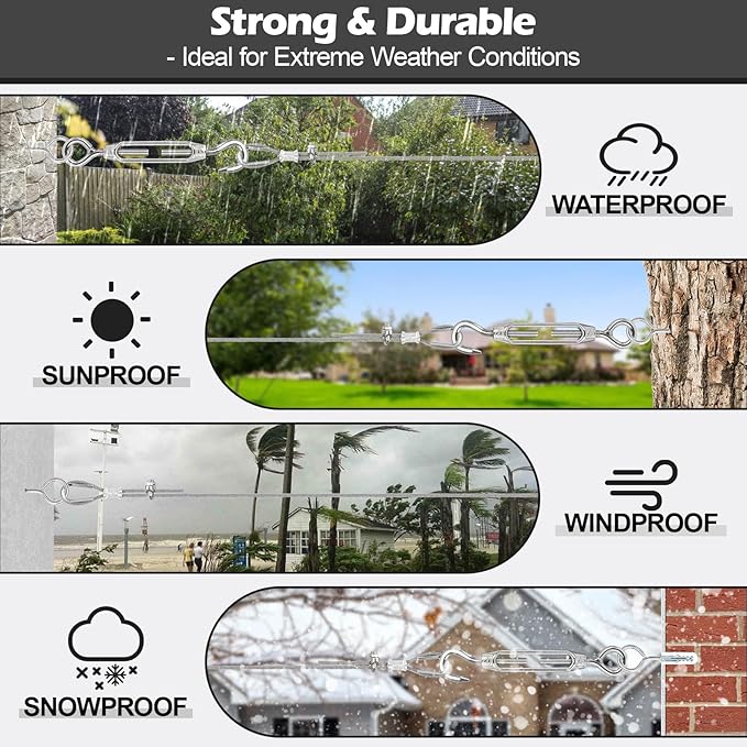 TooTaci M5 Turnbuckles for Cables Wire, 200ft 1/16 Stainless Steel Wire Rope with Tensioner Kit, 1/16 Vinyl Coated Steel Cable for Outdoor Lights Hanging, Climbing Plants, Trellis and Fences