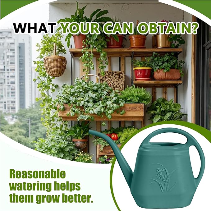 Plastic Watering Can - for Indoor and Outdoor Home Garden Plants - with Long Spout - Green - 1/2 Gallon