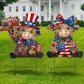 Amyhill 2 Pcs 4th of July Metal Outdoor Decor Garden Stakes Patriotic Highland Cow Welcome Yard Signs Decorations Red White Blue Garden Stakes for Independence Memorial Day Patio Lawn Walkway Outside