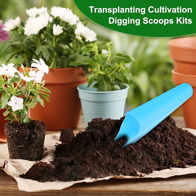 M METERXITY 4-Pack Bonsai Soil Scoops, Plastic Garden Soil Scoops Bucket Shovel Potting Scoopers for Transplanting/Flower Planting/Plant Succulent, Colorful Small Gardening Tools [Pink, Blue]
