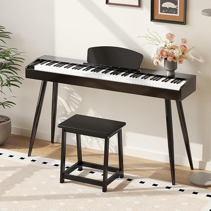 Wooden Step Stool Tall Seat Stool Dining Piano Stool End Side Table Wood Plant Stand Table Indoor Bedside Table Nightstand Flower Pot Stand for Living Room Bathroom Bedroom Kitchen (Black)