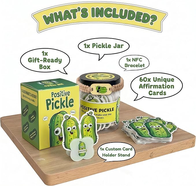 Emotional Support Pickle, Positive Pickle Jar with 60 Affirmation Cards, Gifts for Women, Men