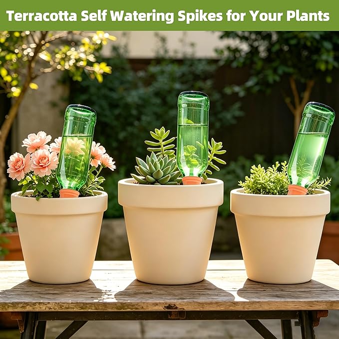 Tcamp 15 Pack Terracotta Watering Spikes, Plant Watering Devices Wine Bottle Automatic Plant Self Watering Spikes for Vacations, Self-Watering Stakes for Indoor Outdoor Plants