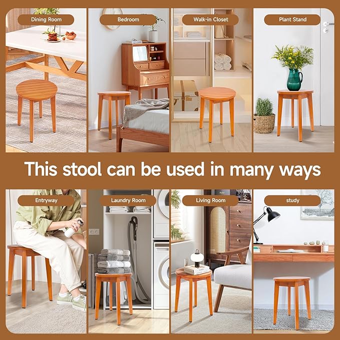 Round 16 Inch Bamboo Waterproof Shower Bathroom Stool Chair, Duty Wooden Bath Corner Shaving Legs Bench Seat (Honey Bamboo, XL)