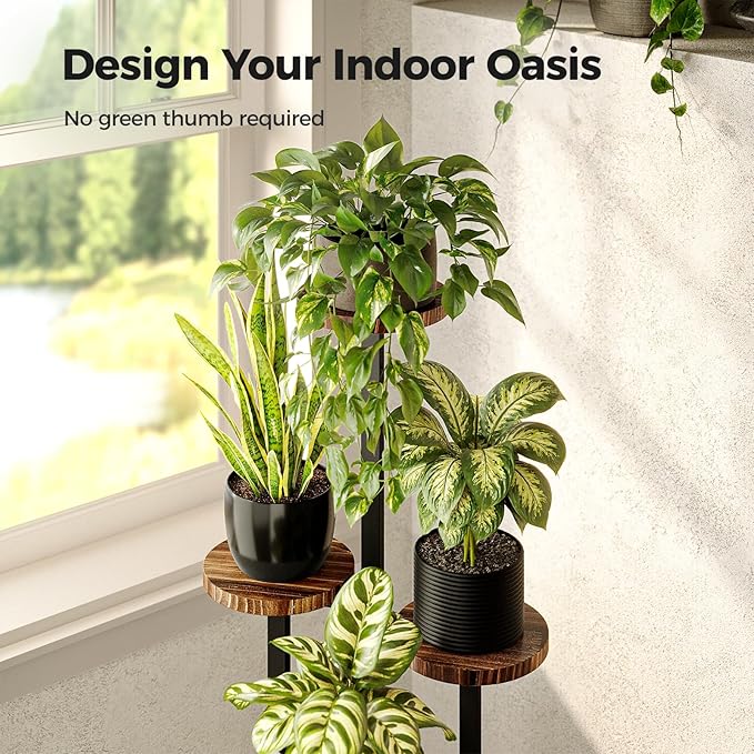 Bamworld Plant Tables Indoor Corner Plant Stand Tall Metal Wood Plant Shelf Outdoor Indoor Plant Table Rack 4 Tier Tier Plant Stand Garden Accessories for Living Room Balcony Patio