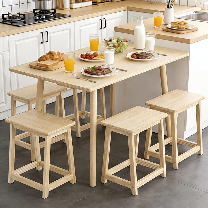 Wooden Step Stool Tall Seat Stool Dining Piano Stool End Side Table Wood Plant Stand Table Indoor Bedside Table Nightstand Flower Pot Stand for Living Room Bathroom Bedroom Kitchen (Natural)