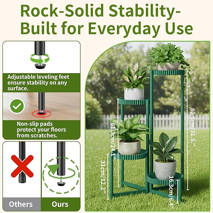 5 Tier Large Plant Stand Indoor, 7.9 Inch Wide Corner Tall Metal Plant Stands Outdoor for Multiple Plants, Folding Tiered Flower Display Holder Rack Shelf -GreenFloroma