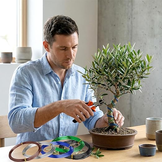 Mudder 5 Roll Aluminum Bonsai Training Wire Tree 160 Feet Total with Bonsai Wire Cutter Anodized Training for Holding Branches Small Trunks(1/1.5/2.0mm,Modern)