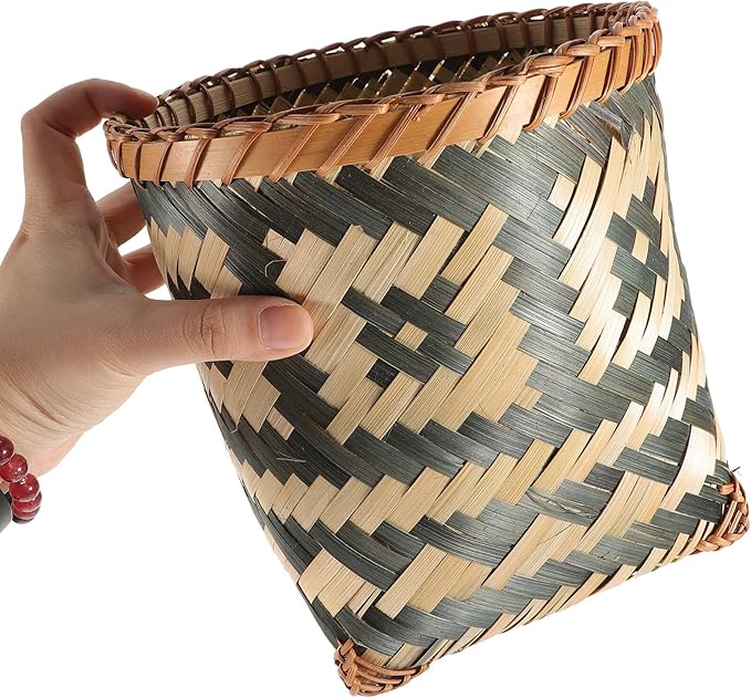 Zerodeko Rattan Trash Can Willow Wastebasket Round Wicker Storage Baskets Woven Picnic Laundry Hamper Seagrass Planter Woven Flower Pot Garbage Bin Rustic Decor 21cm
