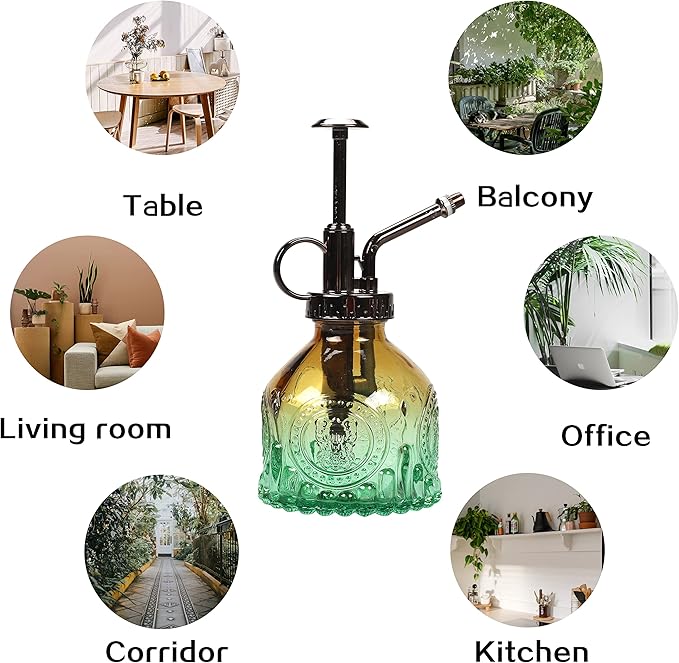 Glass Plant Mister Spray Bottle 200ML Watering Bottle with Top Pump Watering Can for Indoor Outdoor House Plants,Flowers (Brown-Green)