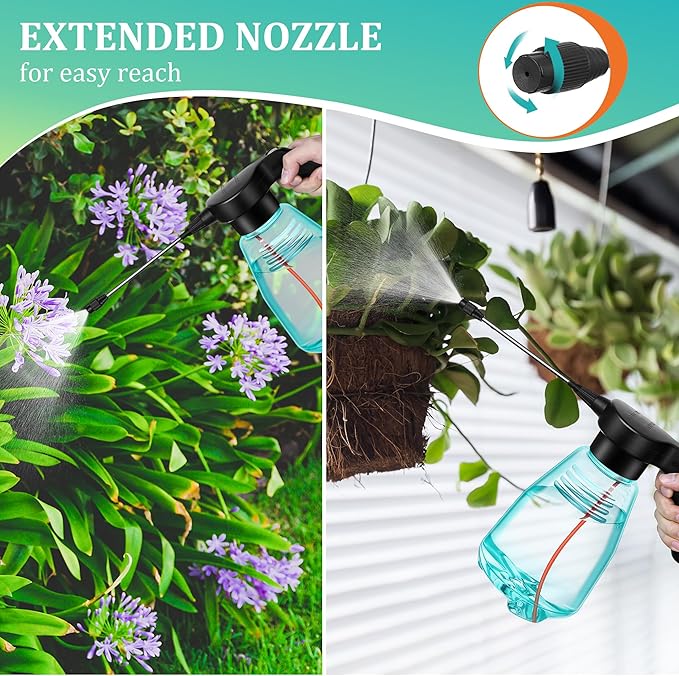 Electric Spray Bottle Plant Mister for Indoor Outdoor Plants, 0.5 Gallon Automatic Watering Can Rechargeable Battery Powered Sprayer with Adjustable Spout for Gardening, Cleaning(Green Style)