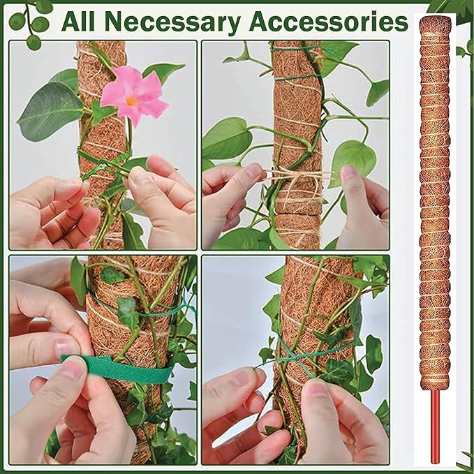 3 Pack 28 Inch Moss Pole, Stackable Moss Poles for Climbing Plants Monstera, Tall Plant Sticks Accessories, Large Coir Monstera Plant Support Stakes for Potted Plants Indoor, Pothos