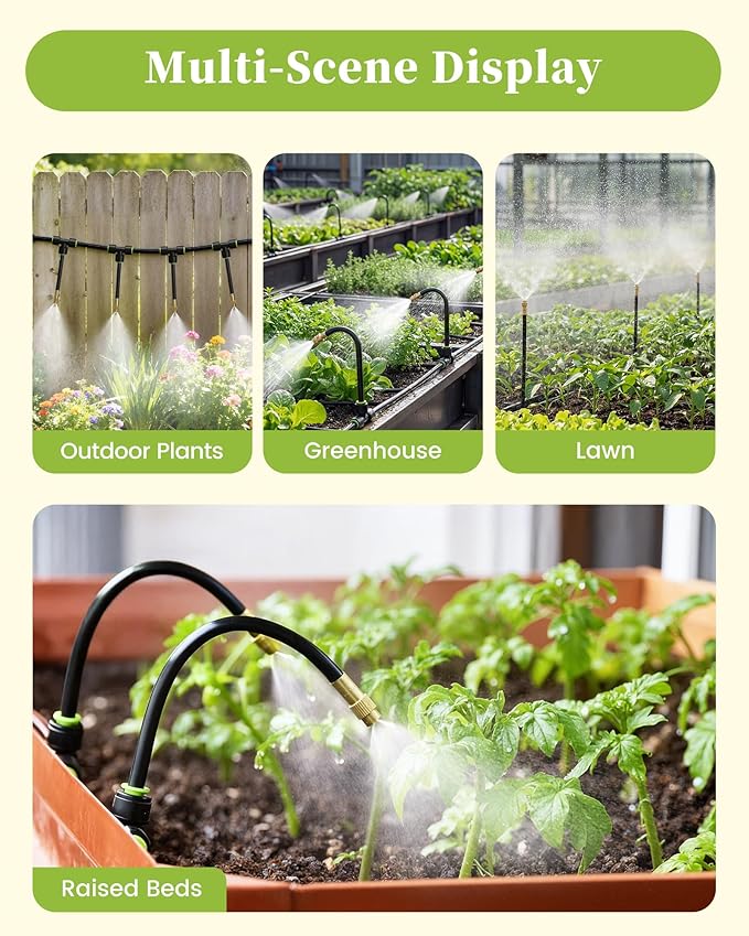 RAINPOINT Drip Irrigation System, No Pipe, only 6pcs Adjustable Copper Nobbles for Greenhouse, Lawn, Raised Beds, Outdoor Plants, Compatible with 1/4" Irrigation Tubing
