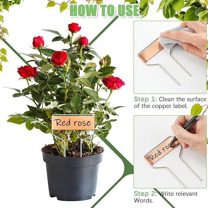 Moxweyeni 100 Pcs Metal Garden Tags Plant Labels for Garden Waterproof Plant Markers with 2 Permanent Pen Planting Nursery Tags Reusable Labels Stake for Plants (Copper,6 Inch)