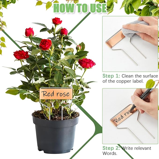 Moxweyeni 60 Pcs Metal Garden Tags Plant Labels for Garden Waterproof Plant Markers with 2 Permanent Pen Planting Nursery Tags Reusable Labels Stake for Plants (Copper,4 Inch)