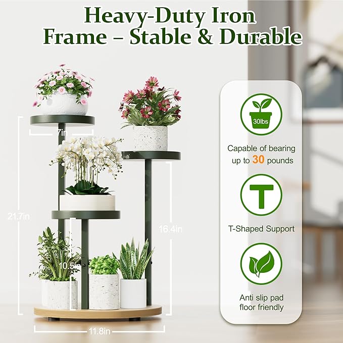 3 Tiered Tall Plant Stand for Multiple Plants Corner Display Rack Tiered Flower Stand Plant Table for Living Room Balcony Garden Patio