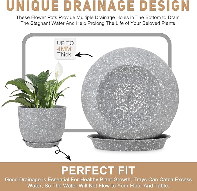 YNNICO Plant Pots 12/10/9 inch Set of 3, Flower Pots with Multi Mesh Drainage Holes, Large Planters for Indoor Outdoor Garden Plants and Flowers. (Gray)