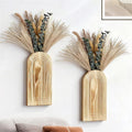 Wooden Wall Vase Set of 2 with Dried Pampas Grass & Eucalyptus – Boho Farmhouse Wall Decor for Living Room, Bathroom, Entryway or Hallway, Rustic Modern Wooden Wall Art