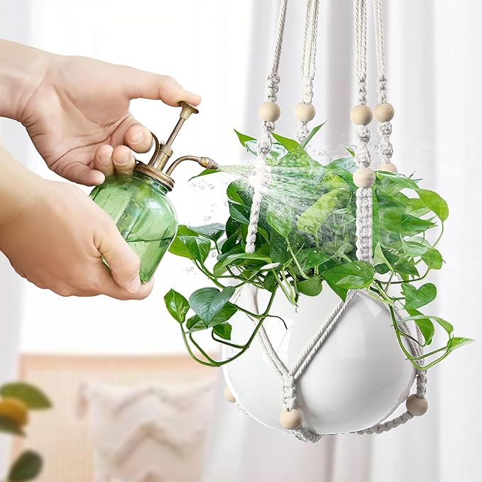 EWPJDK 3 PCS Macrame Plant Hanger Indoor Hanging Planter Basket with Wood Beads Plants Holder Decorative Flower Pot Holder (POTS NOT Included) (Ivory White)