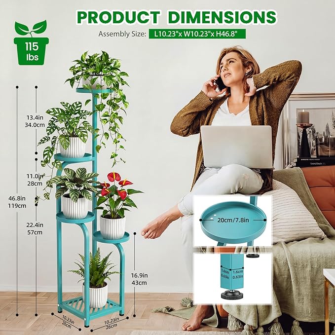 TOSKING 5 Tier Tall Plant Stand Indoor Outdoor,Anti-Tip Plant Stand indoor, Wide Base for Pots, Child and Pet Friendly,Heavy Duty Corner Shelf for Plants & Decor, Space Saving ,Tiered Metal Flower Pot Stand for Balcony, Garden, Living Room, Patio (Blue...