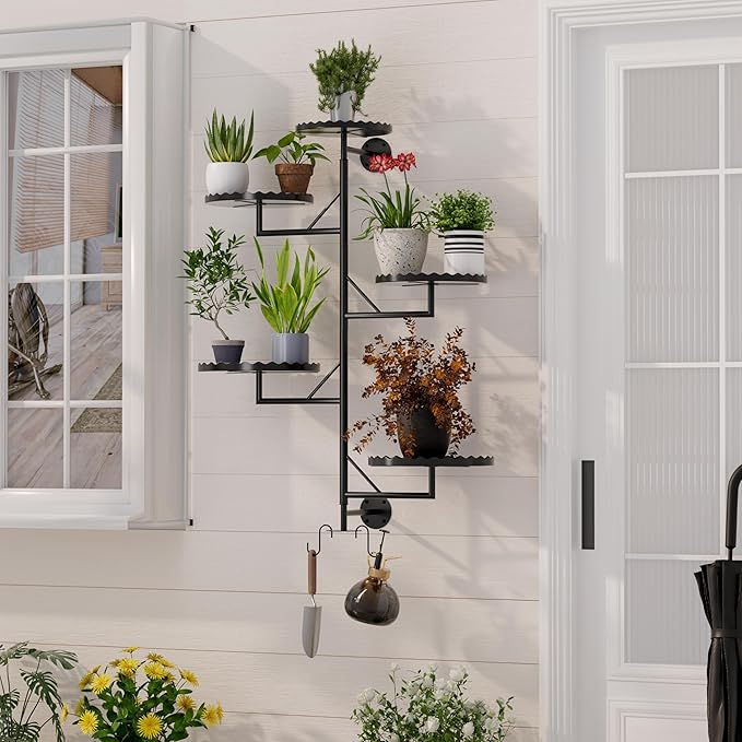 GcdPai Rotating Window Plant Shelves indoor 5-tier Metal Plant Stand, Wall Plant holder for Multiple Plants indoors, Window Sill Gifts for Small Spaces, Stylish and Functional Indoor Plant Stand Black