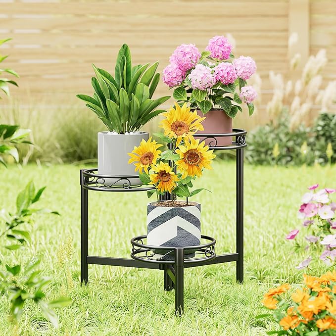 Outdoor Plant Stands for Patio 3 Tier Corner Plant Stands for Indoor Plants Living Room Black Circle