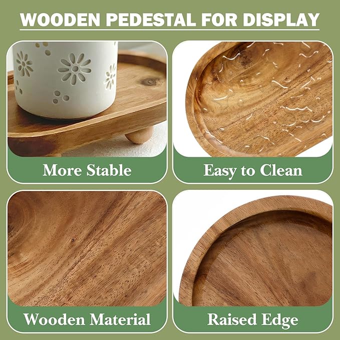 Vaveren Small Wooden Riser Wooden Pedestal for Display Tray Display Riser for Entry Table Farmhouse Kitchen Tabletop Centerpieces , Oval 11.8x19.8x4.3cm